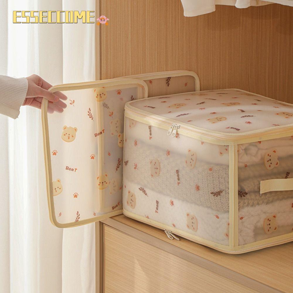 ESSECCOME กระเป๋าเก็บเสื้อผ้า,โปร่งใสพับได้กันฝุ่นผ้านวมเสื้อผ้า,การ์ตูน PP Board ความจุขนาดใหญ่กันน