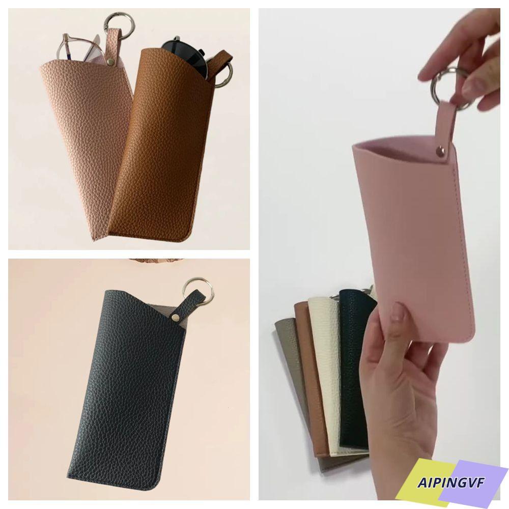 AIPINGVF กระเป๋าใส่แว่นกันแดด, กระเป๋าเก็บแว่นกันแดดหนัง PU สีทึบ, การออกแบบแบบพกพาทนทานพร้อมพวงกุญแจที่ใส่แว่นตาซันแว