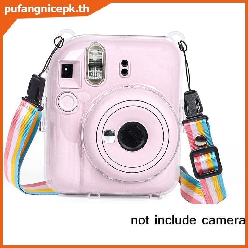 PUCEPK 1 PC คริสตัลเงากล้องสําหรับ Instax Mini 12 โปร่งใส Glitter ฝาครอบกระเป๋าพร้อมสายคล้องสําหรับ 