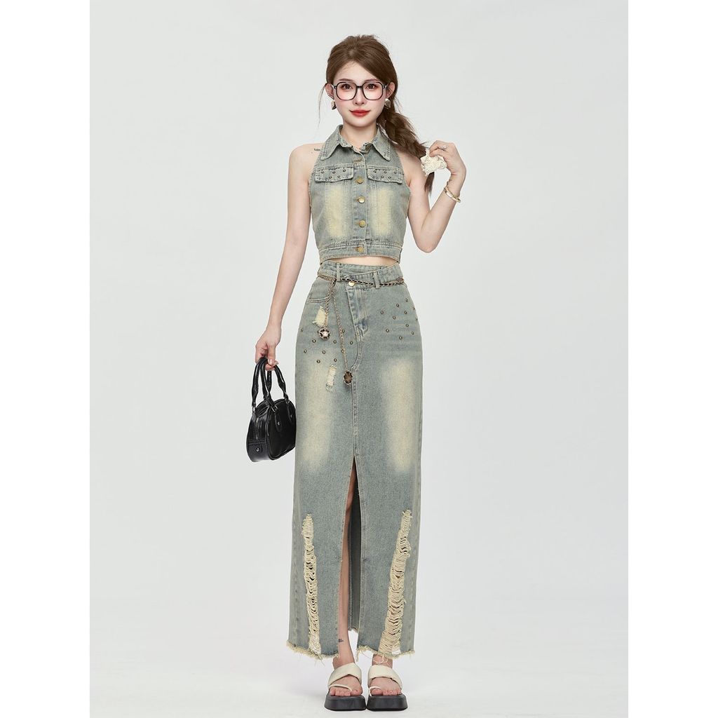 This year's popular fashion suit pure desire style hot girl American retro cowboy two-piece set soci