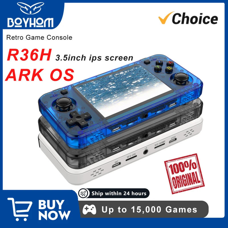 BOYHOM R36H Dual-RAM & ของแท้ Linux ARKOS Retro มือถือคลาสสิกเกมคอนโซล 3.5 นิ้วหน้าจอ IPS เครื่องเล่