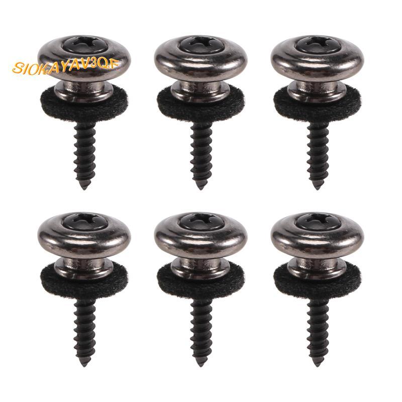 6 ชิ้นหัวเห็ดกีตาร์สายรัดปุ่มล็อคโครเมียม (สีดํา)