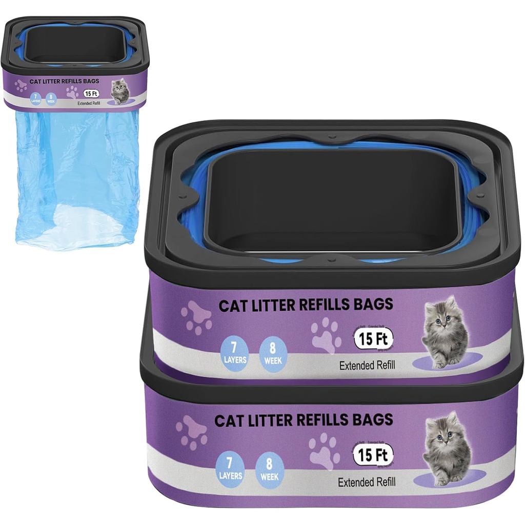 ตลับถุงรีฟิลครอกแมว 2 แพ็คเข้ากันได้กับ Genie Cat Standard,Plus,Style,XL+ Pails,การควบคุมกลิ่น 100%