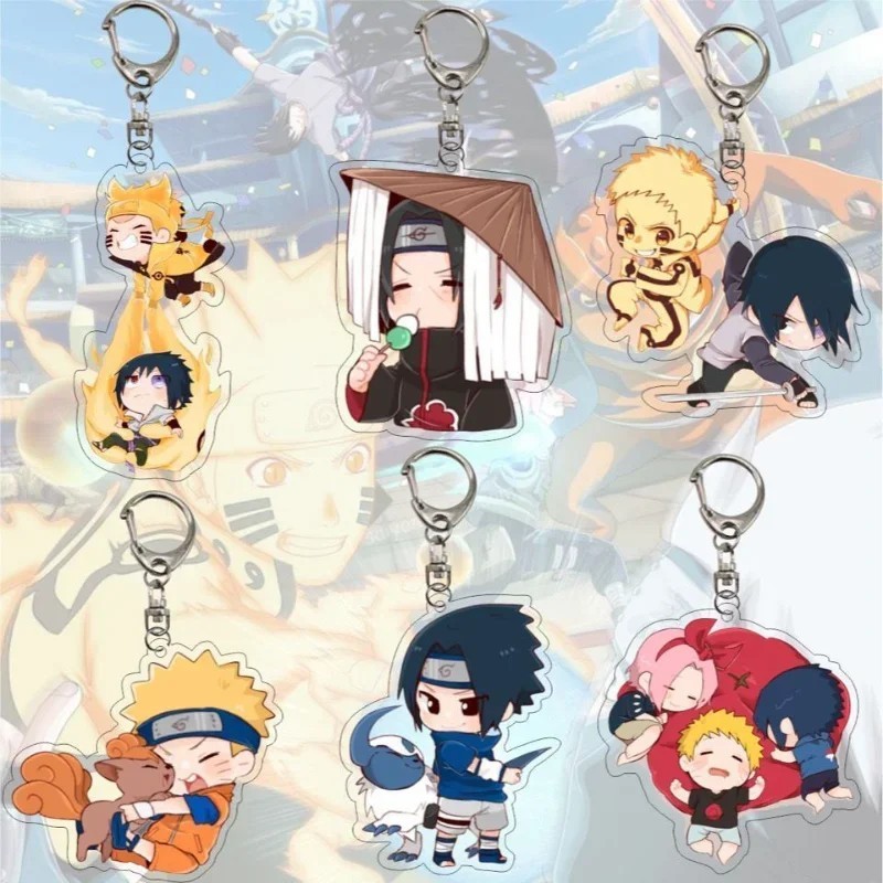 Naruto Chibi Mica พวงกุญแจอะคริลิคอะนิเมะ Sasuke Itachi Sakura Hinata Gaara กระเป๋าเป้สะพายหลังแขวนอ