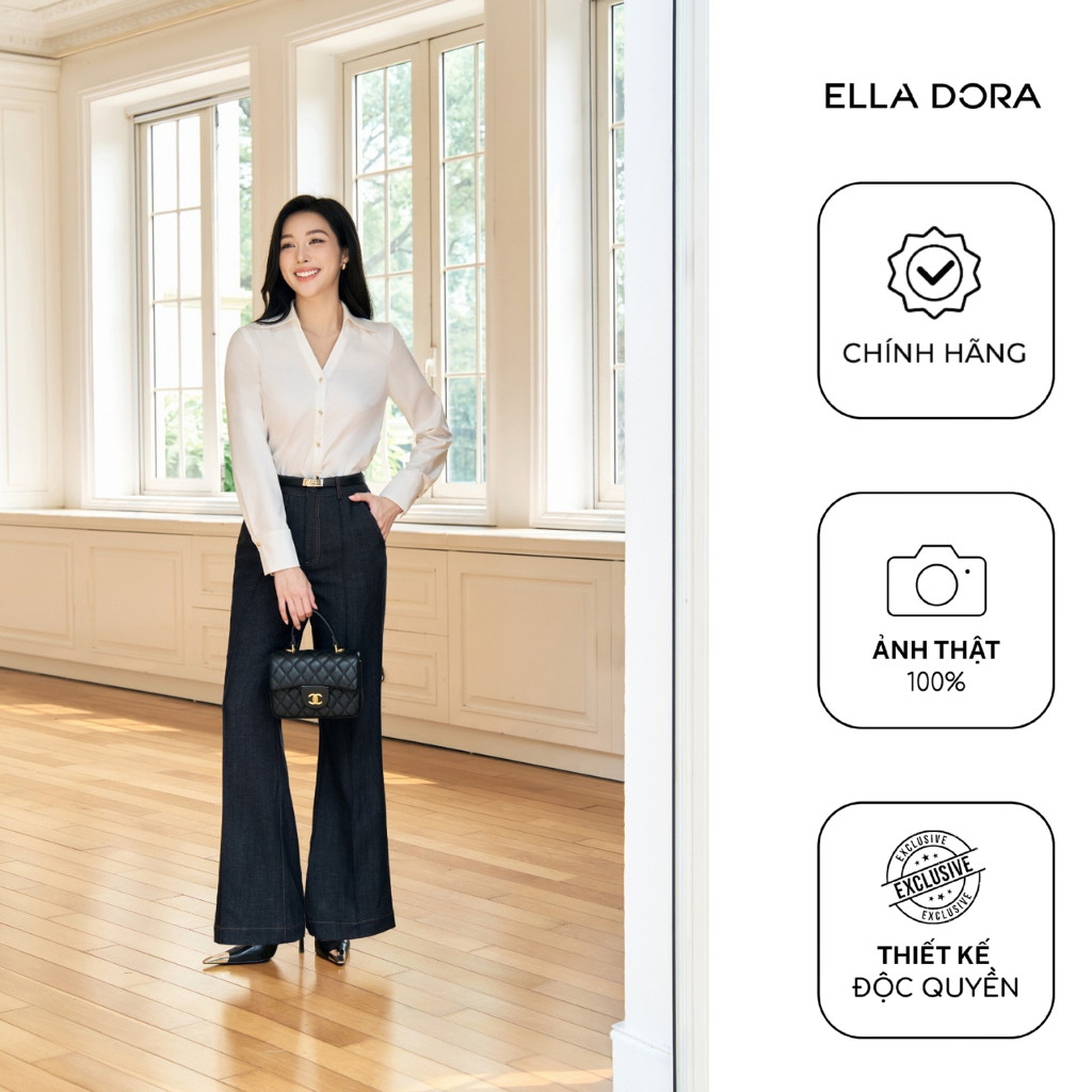 เสื้อเชิ้ตผู้หญิง ELLA DORA ดีไซน์คอวี กระดุมทองเหลืองเปิด ทรงเข้ารูป สไตล์ออฟฟิศ [SM177LA]