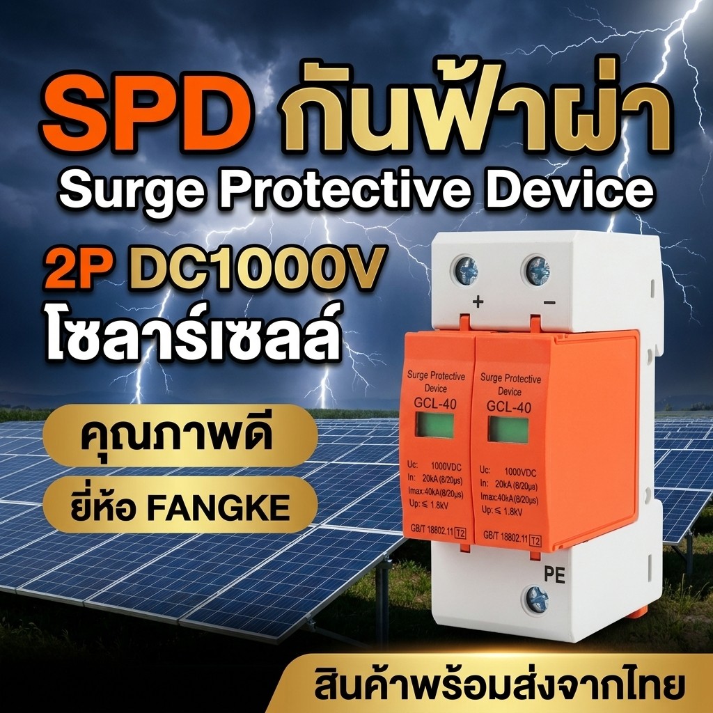 DC MCB 2P 500V 32A/63A + DC Surge Protector 40kA/60kA กันฟ้า สำหรับโซล่าเซลล์ ป้องกันไฟฟ้า เหมาะสำหรับบ้านและโรงงาน
