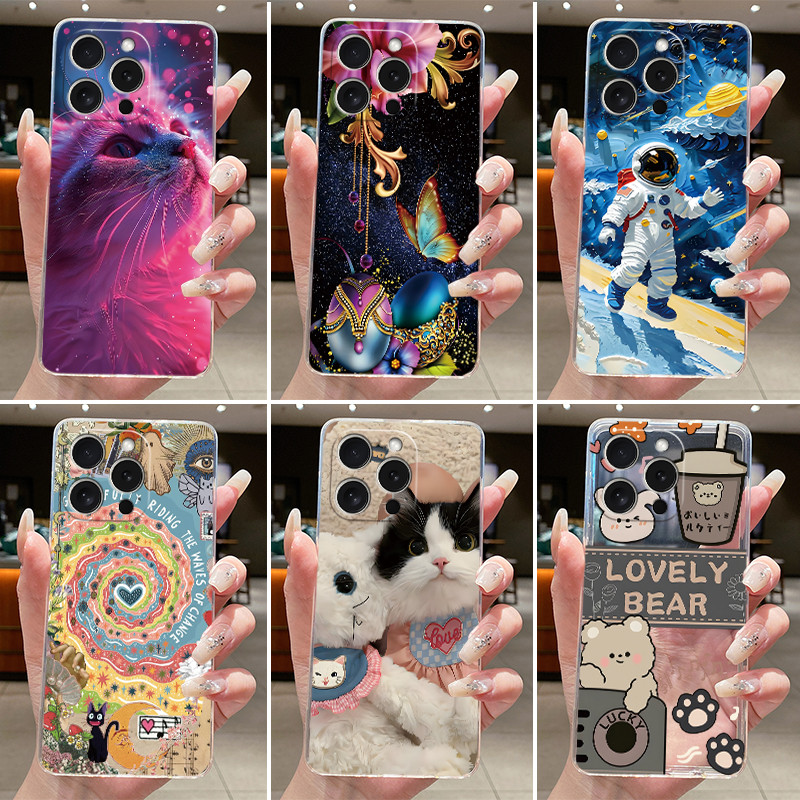ปลอกสําหรับ iPhone 16 Pro (6.3") / iPhone 16 Pro Max (6.9") เคสความงามน่ารักการ์ตูนซิลิโคนอ่อนนุ่มใส