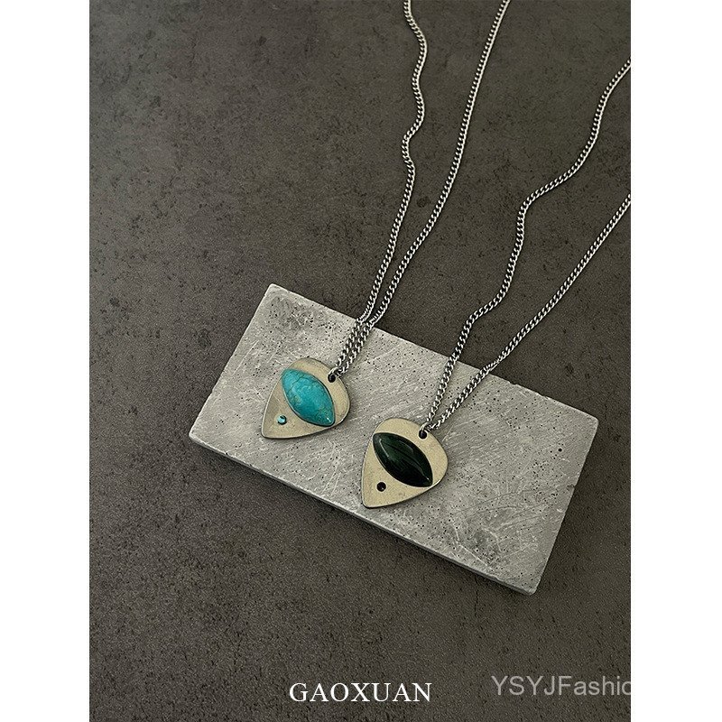Unique Guitar Pick Turquoise Pendant Necklace Vintage