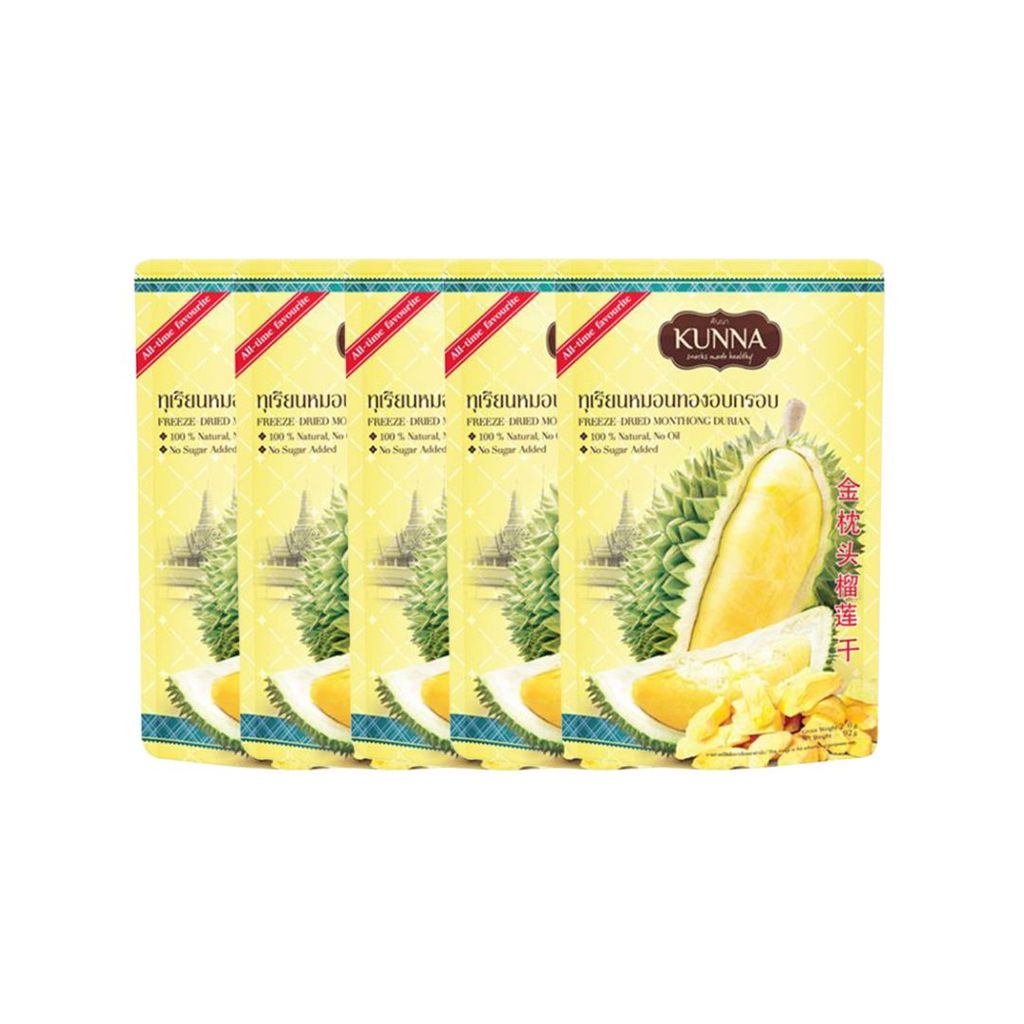 คันนา ทุเรียนหมอนทองอบกรอบ (Kunna Freeze Dried Monthong Durian 16g. Pack5)