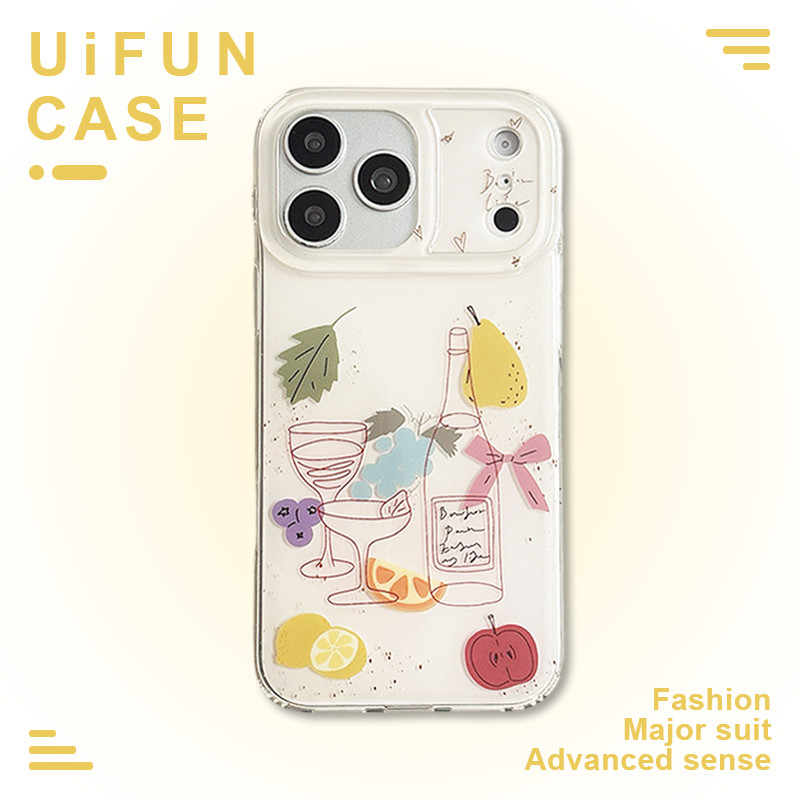 Simple Line ถ้วยผลไม้ Pear Apple Lemon Hard PC โทรศัพท์มือถือสําหรับ iPhone 17 16 15 14 Pro Max 13 17Pro Anti-Scratch IMD Big Hole ฝาหลัง Shell