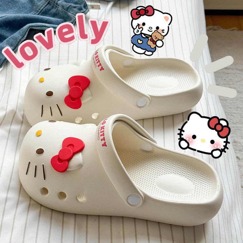 รองเท้าแตะ Kitty Sanrio แบบหุ้มข้อ สำหรับใส่กลางแจ้ง ต้านการลื่น สบายเท้า ออกแบบเพิ่มความสูง