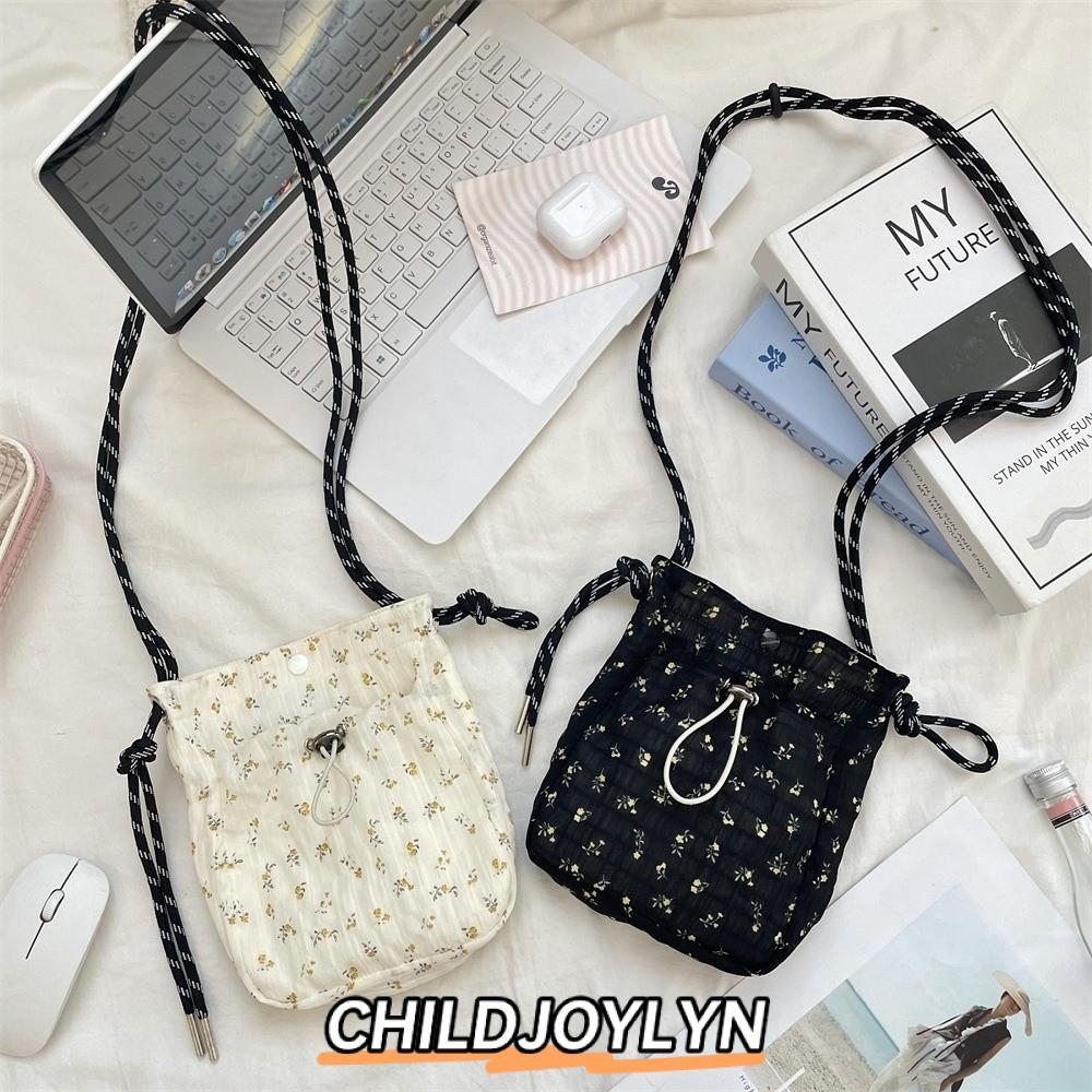 CHILDJOYLYN กระเป๋าใส่เหรียญ, กระเป๋าสะพายข้างใบเล็กพิมพ์ลายดอกไม้, กระเป๋าสะพายข้างผ้าแคนวาสหูรูดน้ําหนักเบาสไตล์มินิมอลผู้หญิงสาว