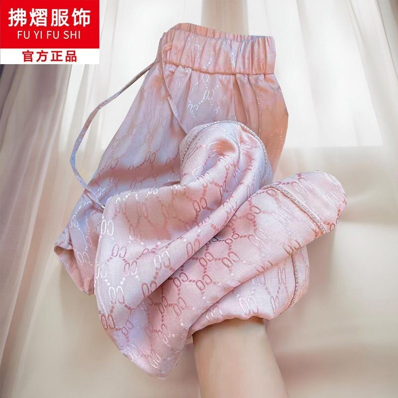 【ks0631.th】 提花冰丝阔腿裤女小个子夏季薄款垂坠感宽松直筒高腰休闲凉凉裤子Jacquard Ice Silk Wide Leg Pants for Women, Short, Summer 