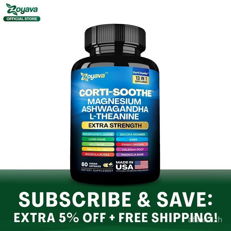 อาหารเสริม Zoyava Corti-Soothe, อาหารเสริม Cortisol แบบครบวงจรพร้อมแมกนีเซียม, Ashwagandha, L-Theani