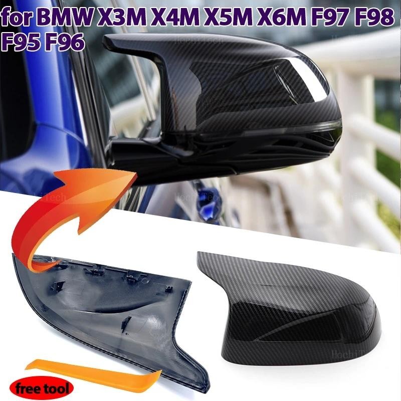 กระจกมองหลังด้านข้างปีกฝาครอบกระจกคาร์บอนไฟเบอร์รูปแบบสีดําสําหรับ BMW X3M F97 X4M F98 2019-2023 X5M