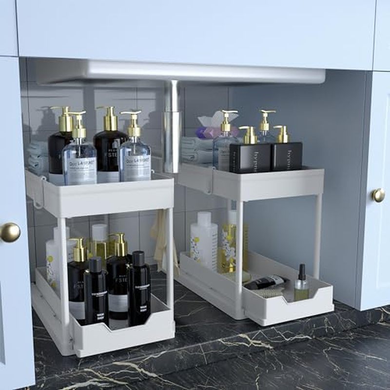DEKAVA Under Sink Organizer 2 Pack, Bathroom Cabinet Organizer, 2 Tier Sliding Cabinet Basket Organi