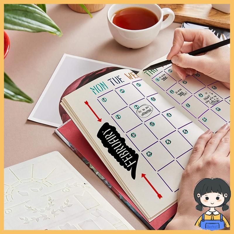 บาง 20 ชิ้น Journal Stencils สําหรับ Planner Journal สมุดบันทึกไดอารี่สมุดภาพตาราง