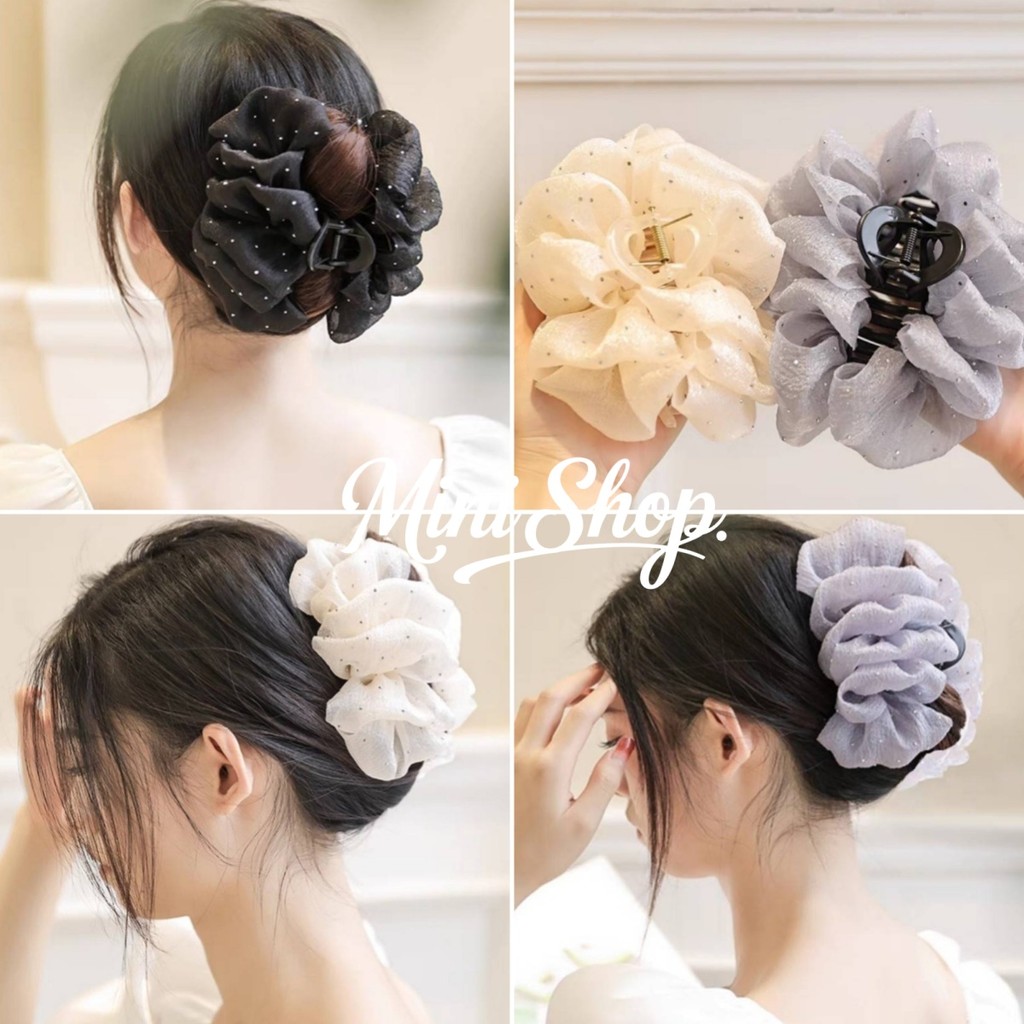 Mini shop🌸พร้อมส่ง🌸(TM-6)้ กิ๊บติดผม ผ้าตาข่าย ประดับIพษร รูปก้อนเมฆ หัวฉลาม สองด้าน สําหรับผู้หญิง