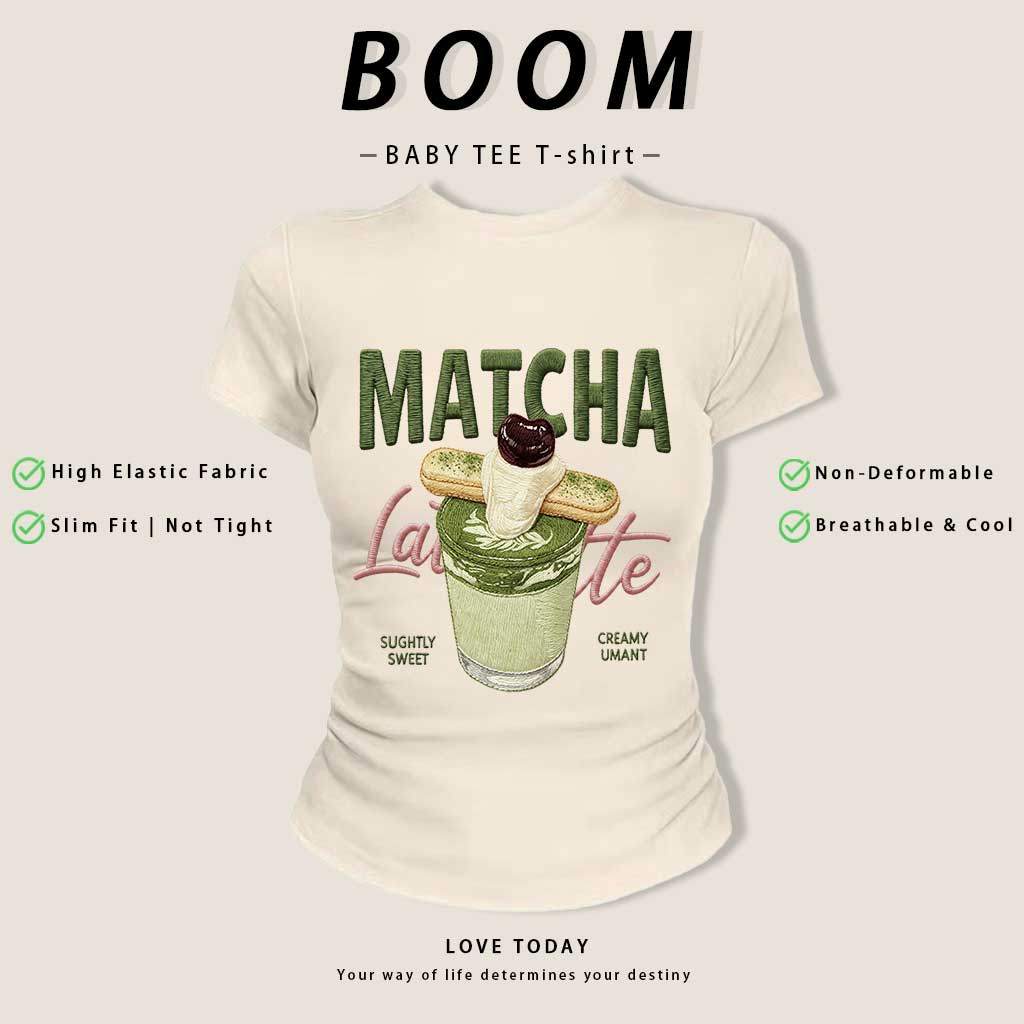 COD（จัดส่งภายใน 24 ชั่วโมง）เสื้อสาวอวบ เสื้อครอปท็อป แขนสั้น babytee สไตล์เกาหลี y2k T-shirt | รูปแบบเลข  มัทฉะลาเต้