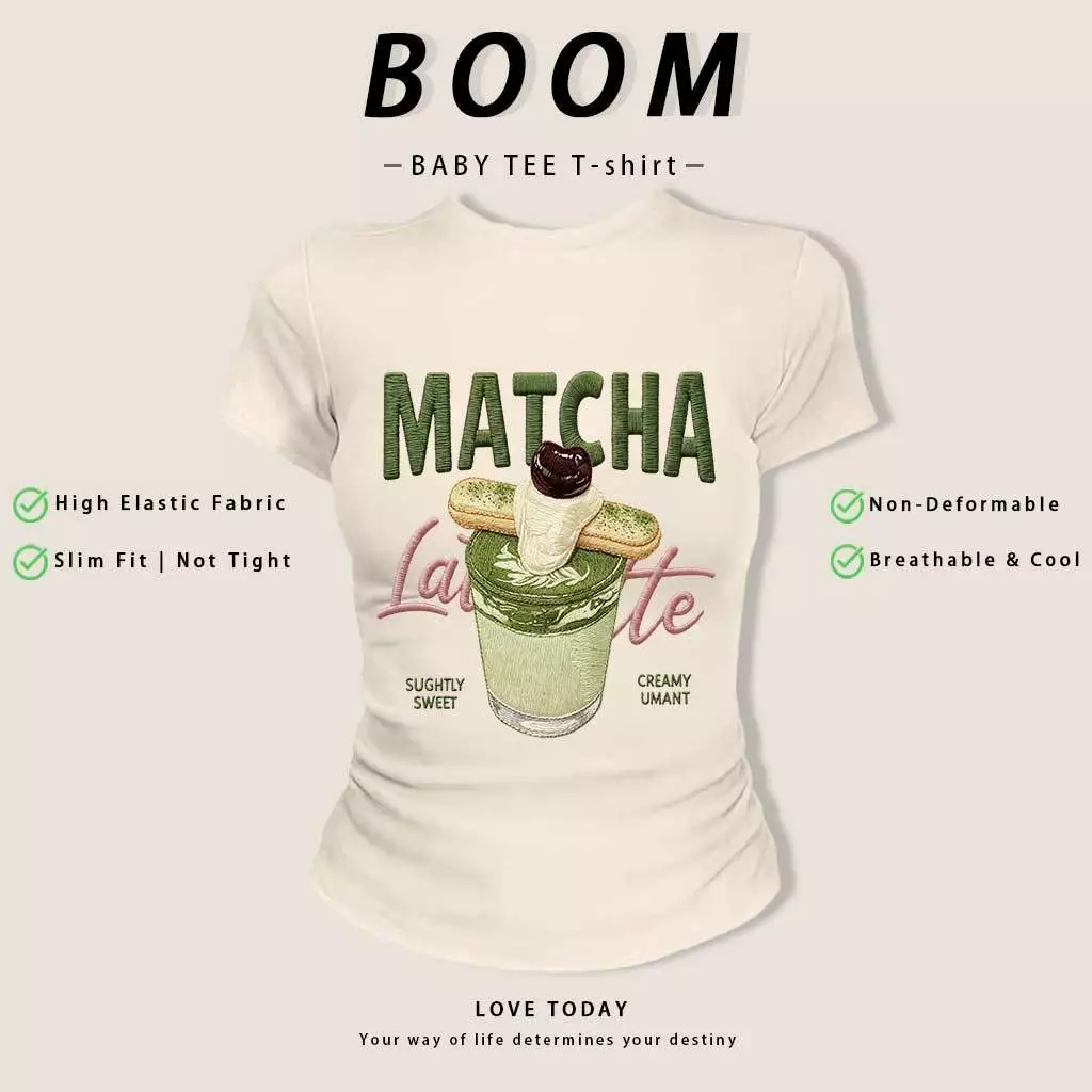 COD(จัดส่งภายใน 24 ชั่วโมง)เสื้อสาวอวบ เสื้อครอปท็อป แขนสั้น babytee สไตล์เกาหลี y2k T-shirt | รูปแบบเลข มัทฉะลาเต้