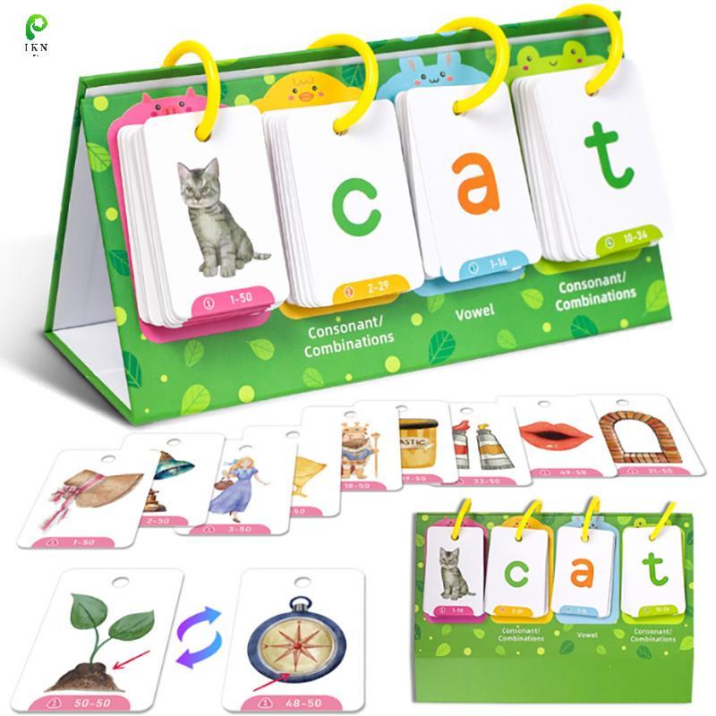 [ikn] Kids CVC Words Flashcards Phonics Flip Chart Word Builder Sight Words กิจกรรมการเรียนรู้เครื่อ