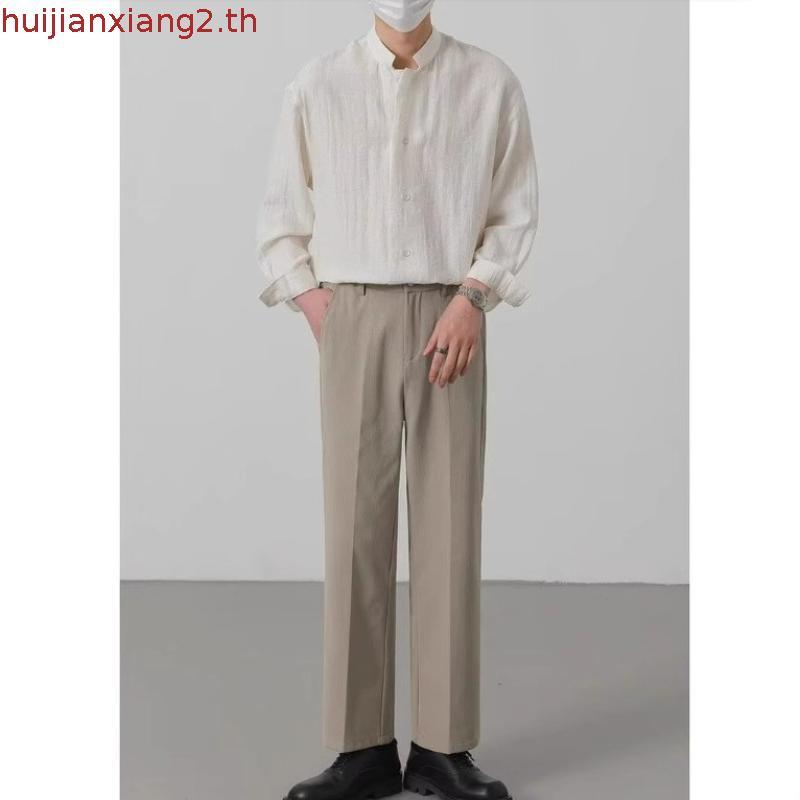 NHYGSV เสื้อเชิ้ตแขนยาวผู้ชาย ผ้าลินินระบายอากาศได้ดี มี 3 สี ทรงหลวม คอปกตั้ง [B436]