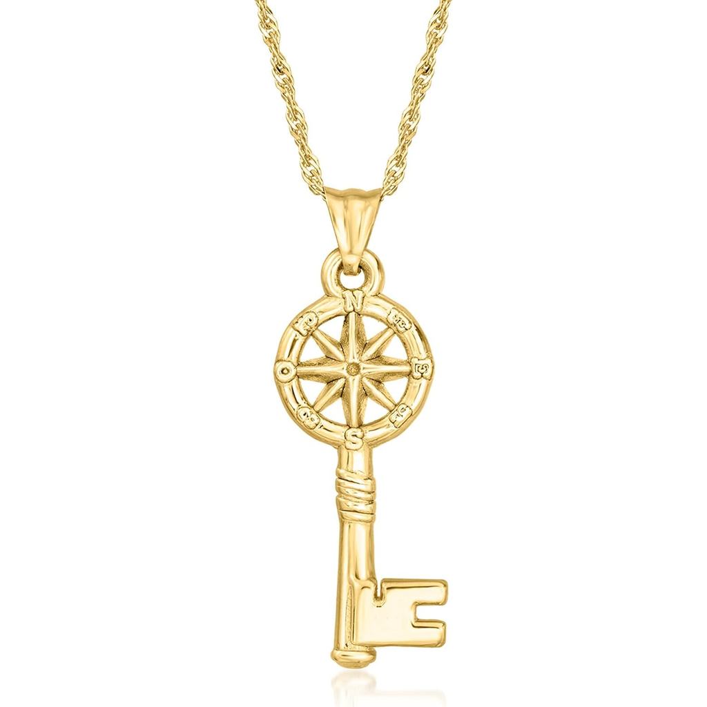 Ross-Simons Italian 18kt Gold Over Sterling Compass Skeleton Key Pendant Necklace. 18 นิ้ว