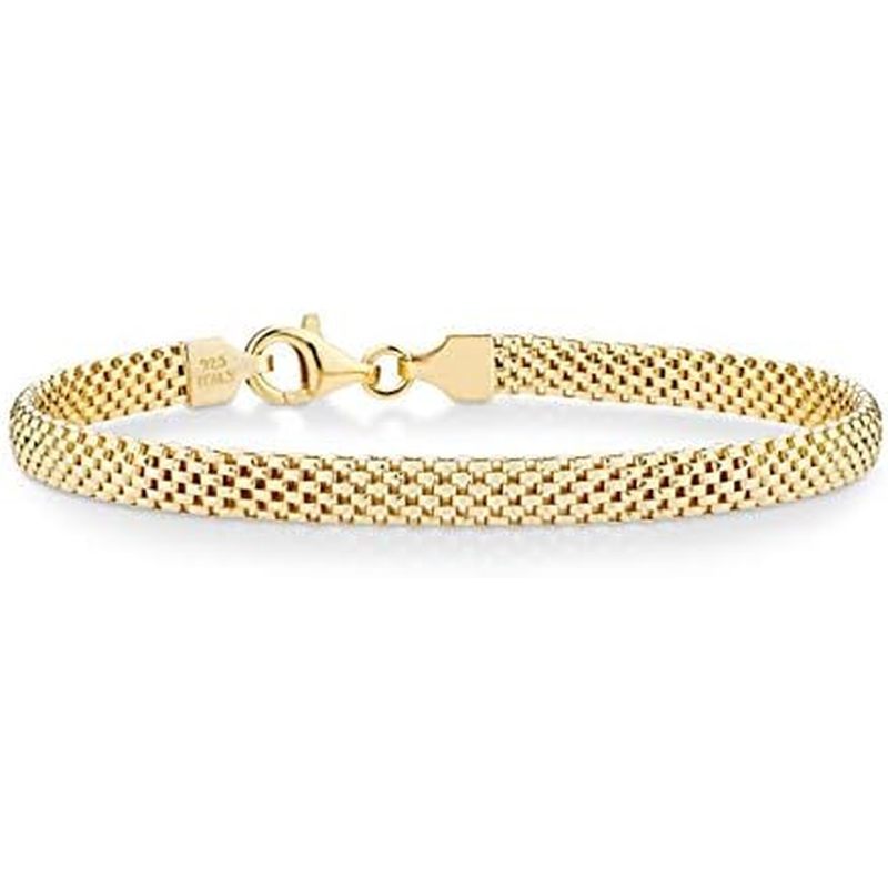 Miabella 18K Gold Plated 925 Sterling Silver Italian 5mm Mesh Link Chain Bracelet for Women, Made in