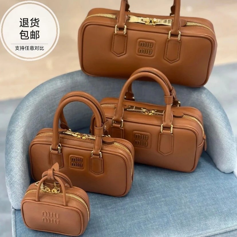 [คืนจัดส่งฟรี] Miu Musey Arcadie Bowling Bag MIU Home Arcadie Bowling Bag Musey Boston Briefcase Zip