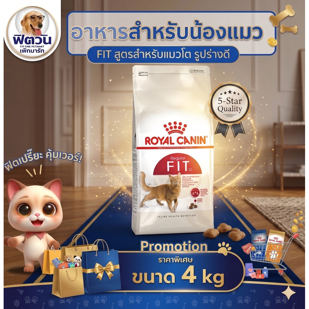 ROYAL CANIN-FIT32 (ADULT) อาหารแมวโต1ปีขึ้นไป สูตรช่วยให้รูปร่างสมส่วน 4 KG.{อาหารแมวเม็ด}