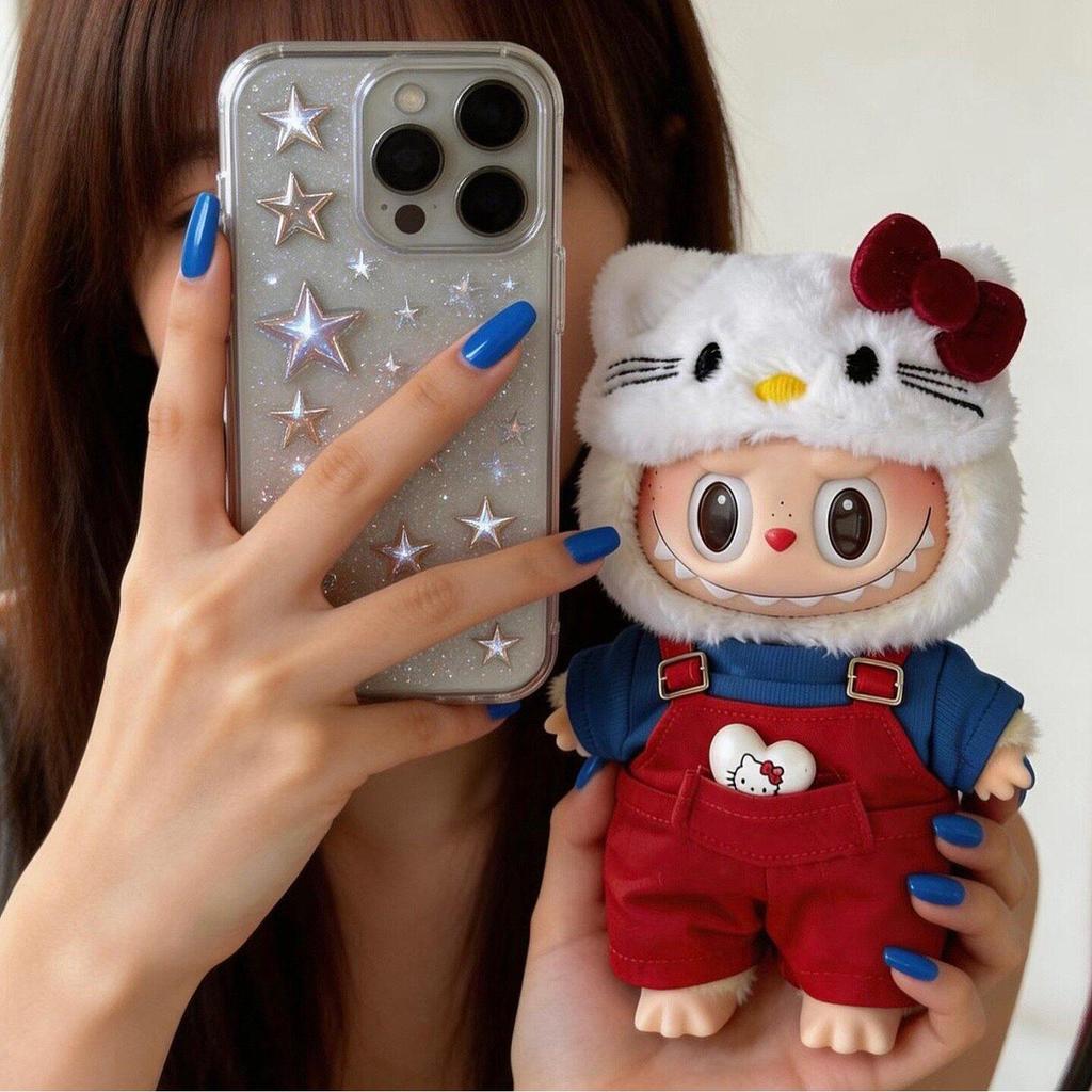 พร้อมสต็อกจัดส่งที่รวดเร็ว [เสื้อผ้าเด็ก] หนึ่งวินาทีสามรุ่น labubu17cm Labubu Hello Kitty เสื้อผ้า 