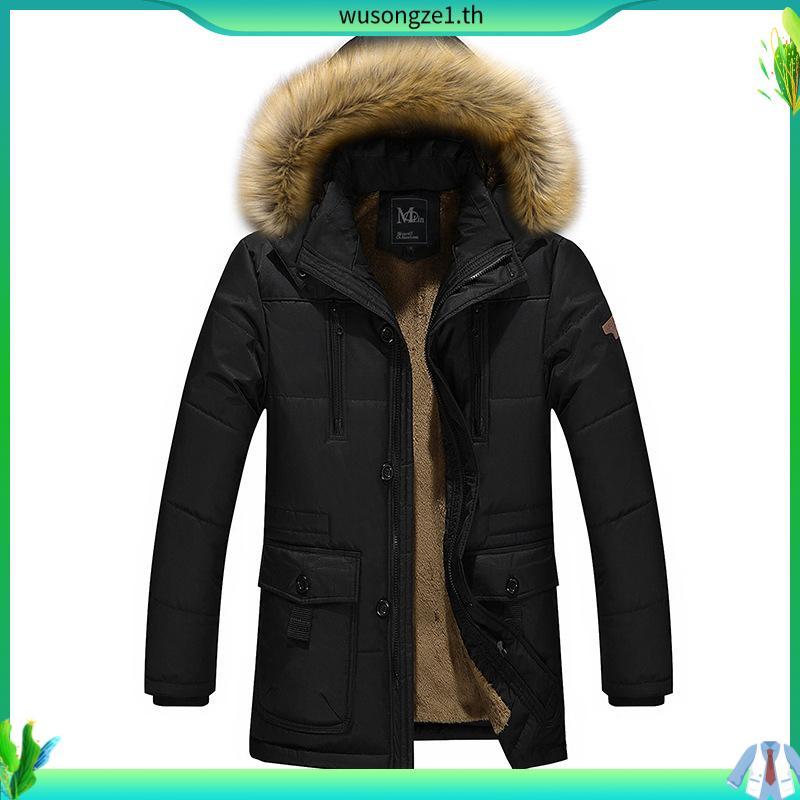 10112MM เสื้อโค้ทผู้ชาย หนามาก แต่งฮู้ดเฟอร์ กระเป๋าใหญ่ ❄ กันหิมะ