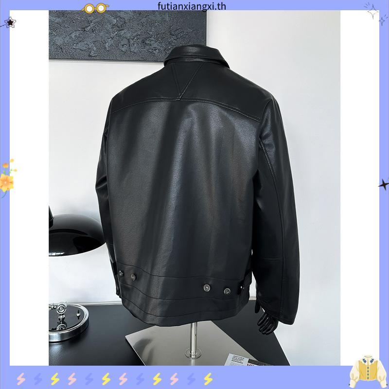 เสื้อแจ็กเก็ตหนัง เสื้อแจ็กเก็ตครอป คอตั้ง แขนยาว เสื้อFAUX LEATHER JACKET (C052)