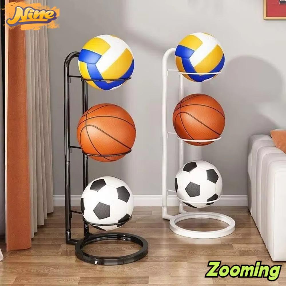 ZOOMING ขาตั้งโชว์ฟุตบอล, ที่วางเก็บลูกบอลประหยัดพื้นที่เหล็กหล่อ, ชั้นเก็บของหลายชั้นมัลติฟังก์ชั่นที่ทนทานรับน้ําหนักได้