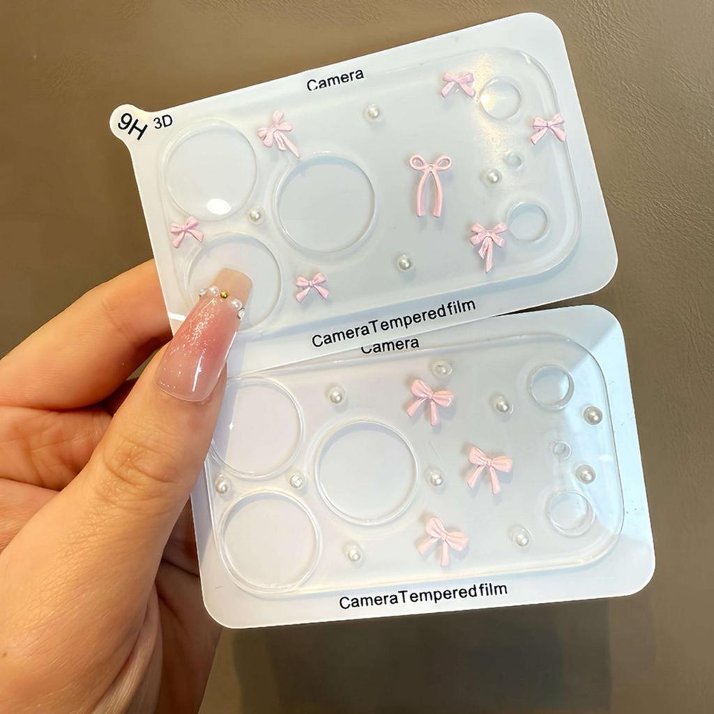 หวานน่ารักอ่อนโยน 3D โบว์มุกสีชมพูเลนส์ iPhone ฟิล์มกระจกฟิล์มแข็งสําหรับ iPhone 17Pro Max 17Pro สําหรับเลนส์กล้องหลัง