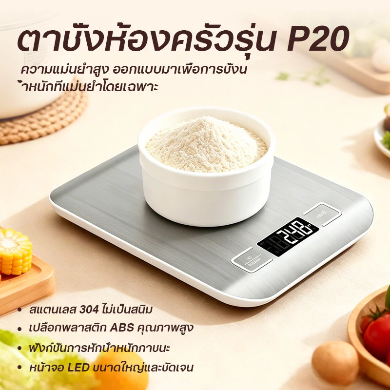 เครื่องชั่งดิจิตอล ใช้ในห้องครัว รับน้ำหนักได้ 10kg/1g ชั่งอาหาร วัตถุดิบ มี4หน่วยตวง กาแฟ หน้าจอLED แถมถ่าน กันน้ำ