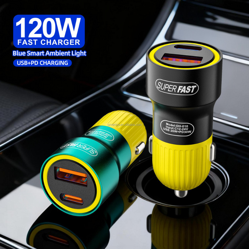USB Type-C Car Charger 120W PD Type C Fast Charging Car Phone Charger 120W USB-C Car Power Adapter ส