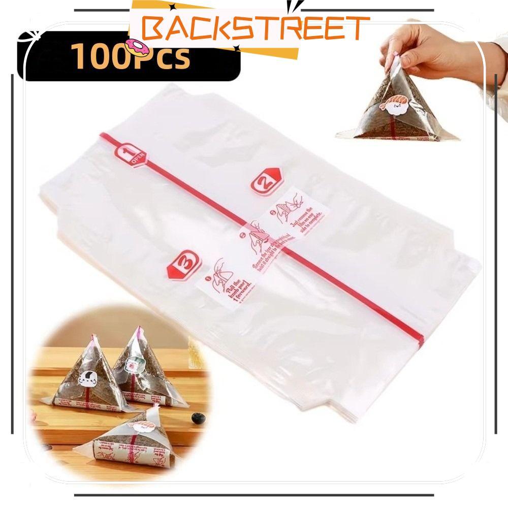 BACKSTAGE 100 ชิ้นสามเหลี่ยมข้าวปั้นกระเป๋า, Nori Seaweed Onigiri Double Layers Sushi Bag Onigiri, P
