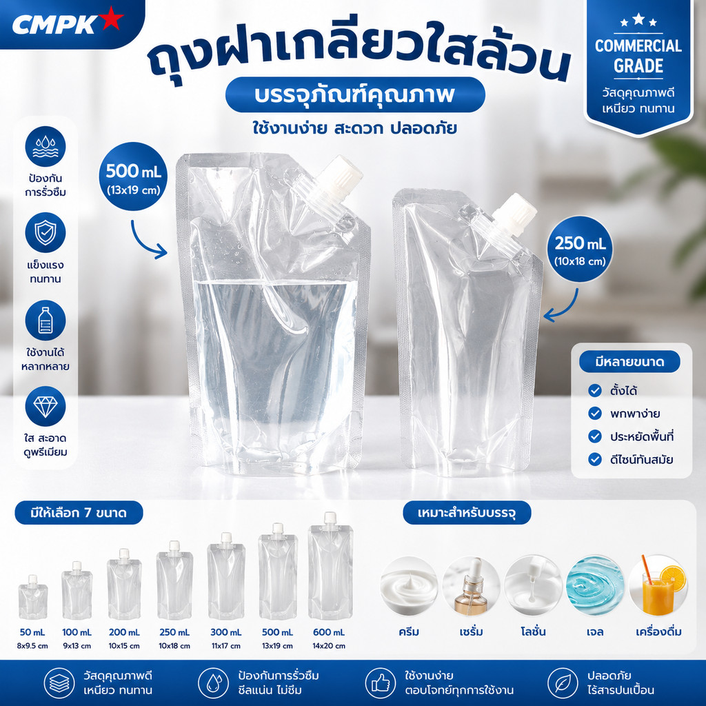 (100 ใบ) ถุงใส่น้ำใสล้วน แบบฝาเกลียวหมุนปิด ใส่ซุป กาแฟ มีฝาเล็ก กลาง ใหญ่ ขนาด 50-600 mL ราคา ถูกที่สุด ดีลบีเคเค แกลเลอรีภาพที่ 9