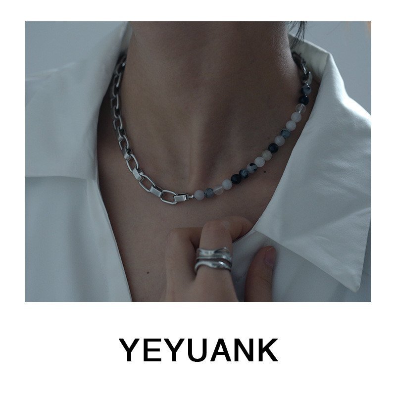 สร้อยคอ สร้อยคอเย็นธรรมชาติเดิมสีดําสีขาวจีนใหม่โซ่ที่เรียบง่ายควายอินป่าเย็บกระดูกไหปลาร้าสี ฉัน17n