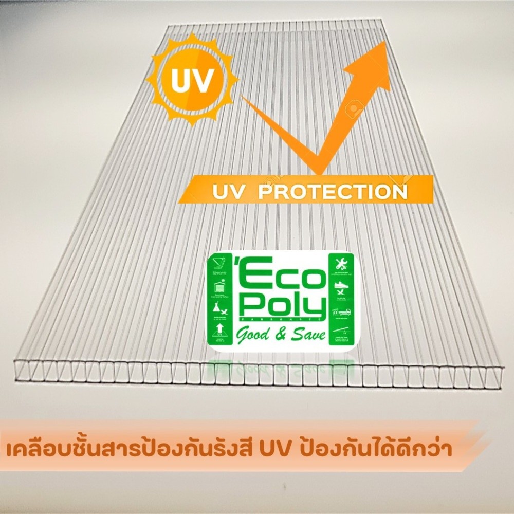 GlobalHouse ECOPOLY แผ่นโพลีคาร์บอเนตB หนา 6มม. ขนาด 1.22 x 2.44 เมตร สีใส 
