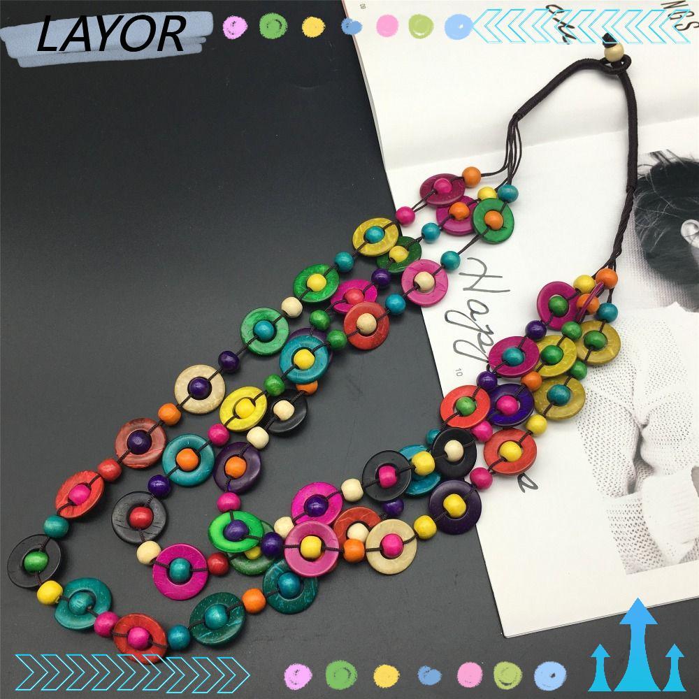 LAYOR สร้อยคอไม้ Vintage Handmade Multi Layer สีชาติพันธุ์ Customs