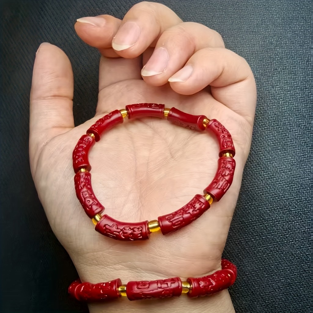 สร้อยข้อมือชาดสีแดงแฟชั่นหรูหราจับคู่ลูกปัด เสี่ยวหมี่ สีเหลืองทําด้วยมือแฟชั่นทุกการแข่งขันสไตล์เครื่องประดับ ไม่จํากัดเพศ ของใช้ประจําวัน