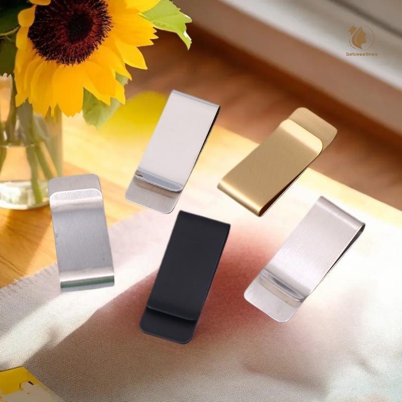 [PE] 5 ชิ้น Simple Slim โลหะคลิปเงินแบบพกพามัลติฟังก์ชั่คลิปนามบัตรผู้ชายกระเป๋าธุรกิจผู้ถือบัตรกระเ