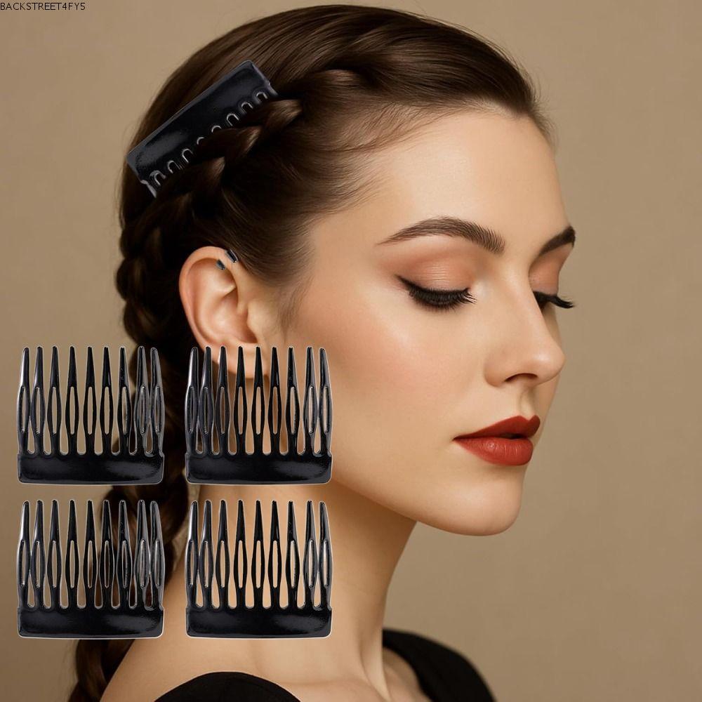 BACKSTAGEEET4FC3 Slide Hair Comb, Small French French Side Comb, Black Decorative Bun Hold Clips for