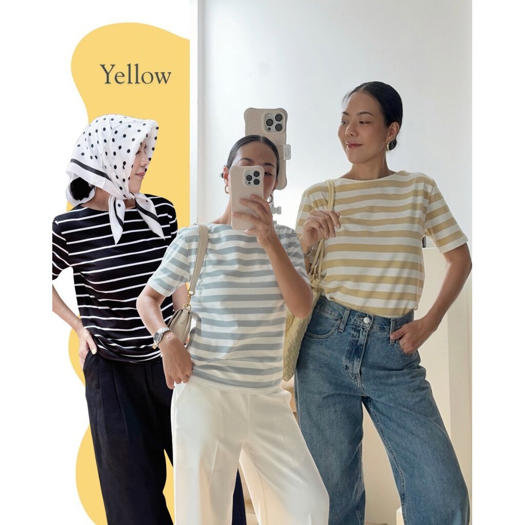Collon Striped เสื้อยืดคอปาดเเขนสั้นผ้าลาย เนื้อผ้าคอตตอล นุ่มใส่สบาย รับรองต้องหลงรัก