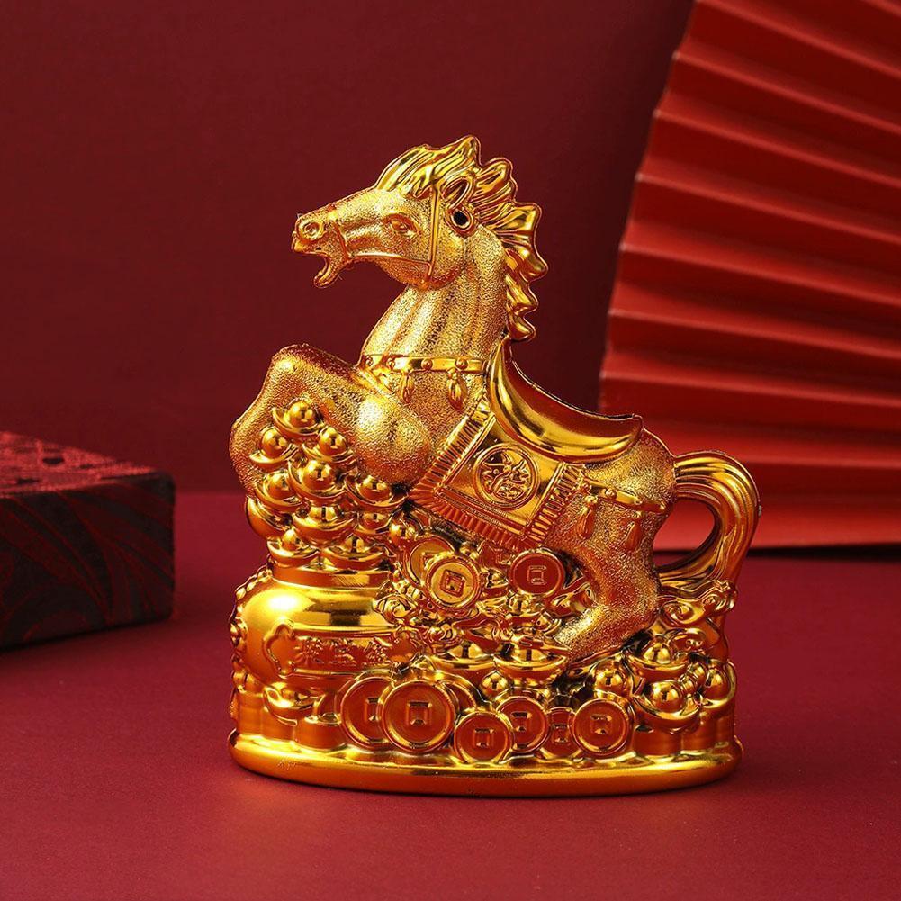 Zodiac Golden Horse Piggy Bank ตกแต่งโต๊ะคอมพิวเตอร์ Home Fortune Item อุปกรณ์หัตถกรรม O4o3