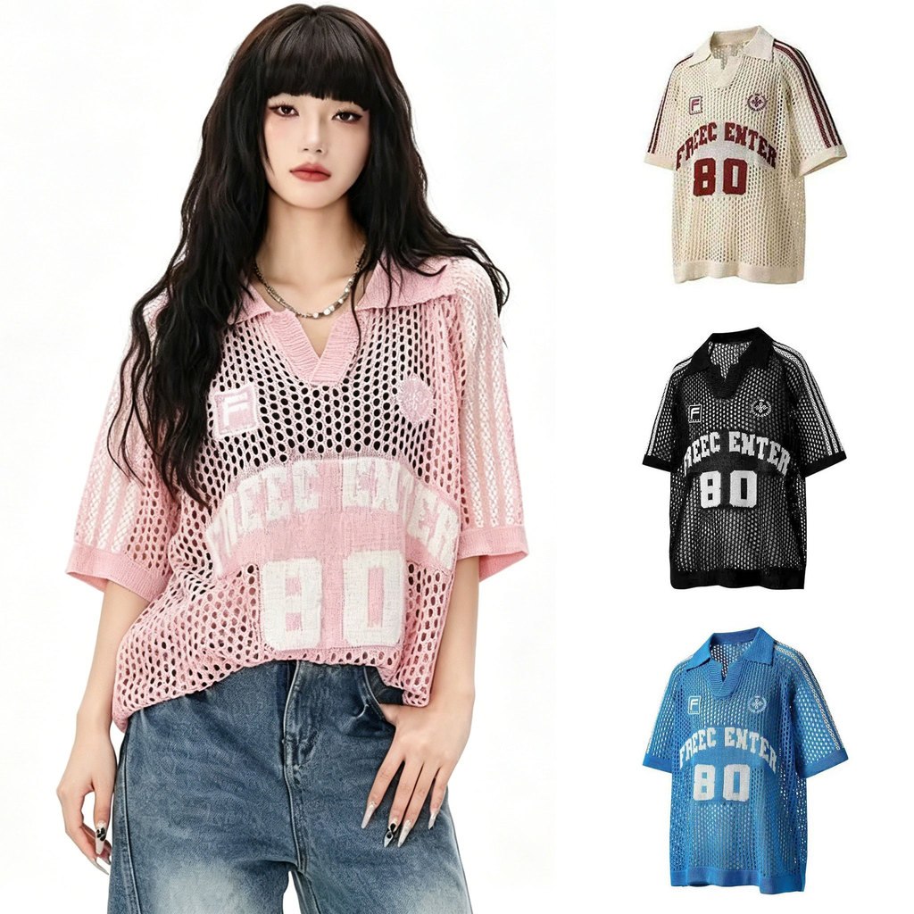 C&M Summer Cool-Comfort Meshed เสื้อโปโลสําหรับผู้ชายและผู้หญิง - เสื้อแขนสั้นทรงหลวมสไตล์อเมริกัน