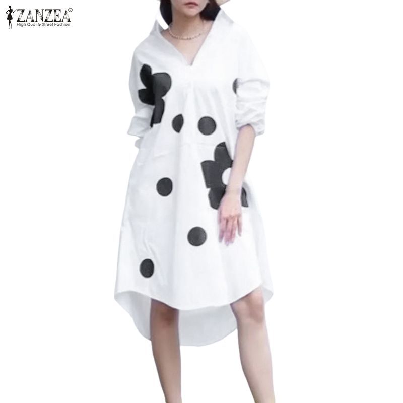 ZANZEA ผู้หญิงเกาหลีสตรีทแฟชั่น Turn-Down-Collar แขนยาว Contrast พิมพ์ลายดอกไม้ A-Line เสื้อเดรส — صورة 6