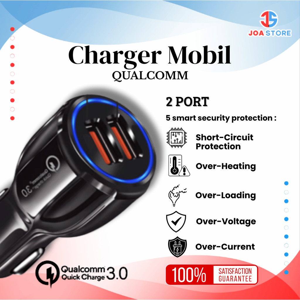 ที่ชาร์จแบตในรถ 2 USB พร้อมเทคโนโลยี Qualcomm Quick Charge 3.0 -QCM